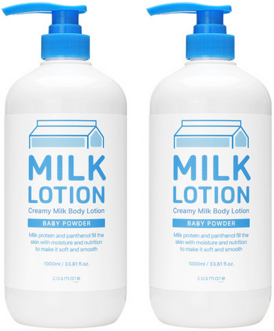 코스메이트 밀크 우유 바디로션 1000ml 2개 / 베이비파우더향 고보습 바디크림, 1L