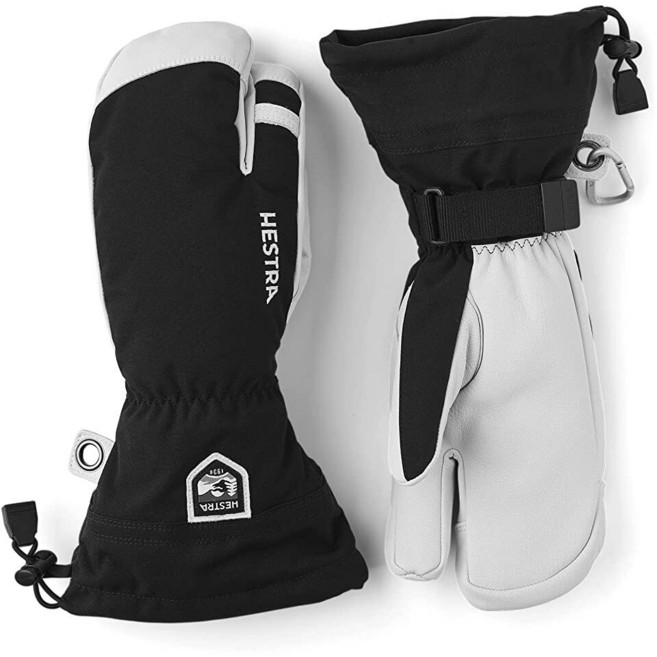 Hestra 남성 및 여성용 스키 장갑: 군대 가죽 3손가락 겨울 벙어리 장갑 블랙 10