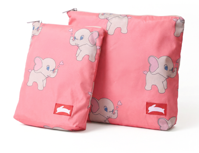 오우아스튜디오 어린이집 준비물 방수 파우치 2종 세트, 더비 핑크