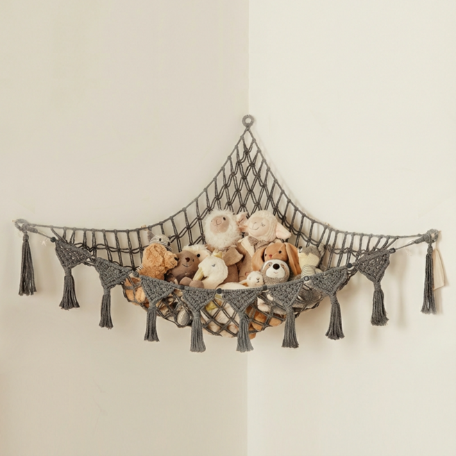 굿즈핸즈 인형 정리 해먹 장난감 벽걸이 보관 수납 아이방, 블랙