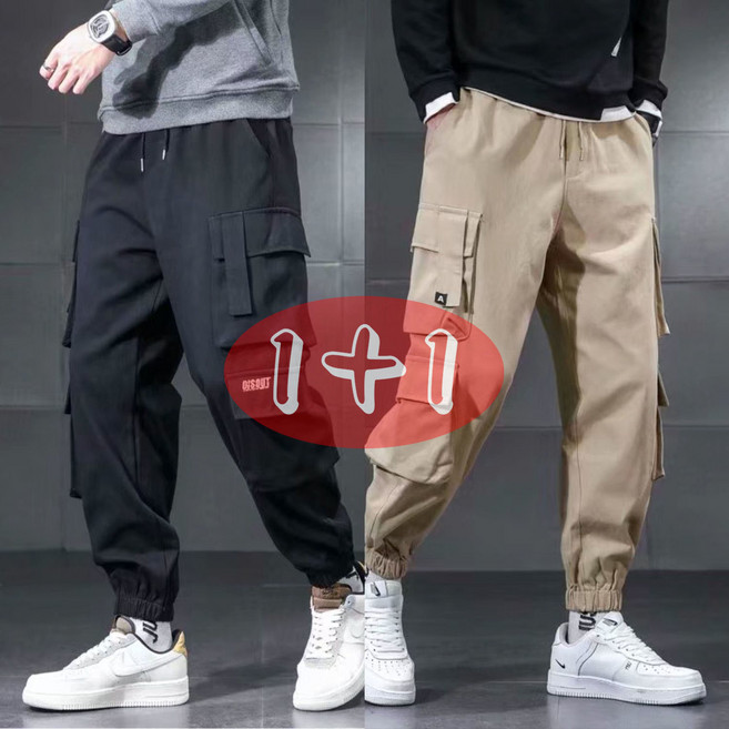 1+1 남자 여름 빅사이즈 카고 바지 와이드 캐주얼 포켓 조거팬츠