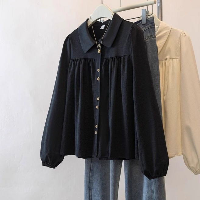 모몰라티 여성용 여름 링클 반팔 셔츠 카라 남방 블라 긴팔 셔츠