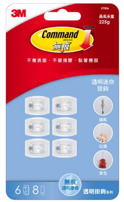 3M 37006 迷你透明掛鉤/無痕掛鉤, 1個