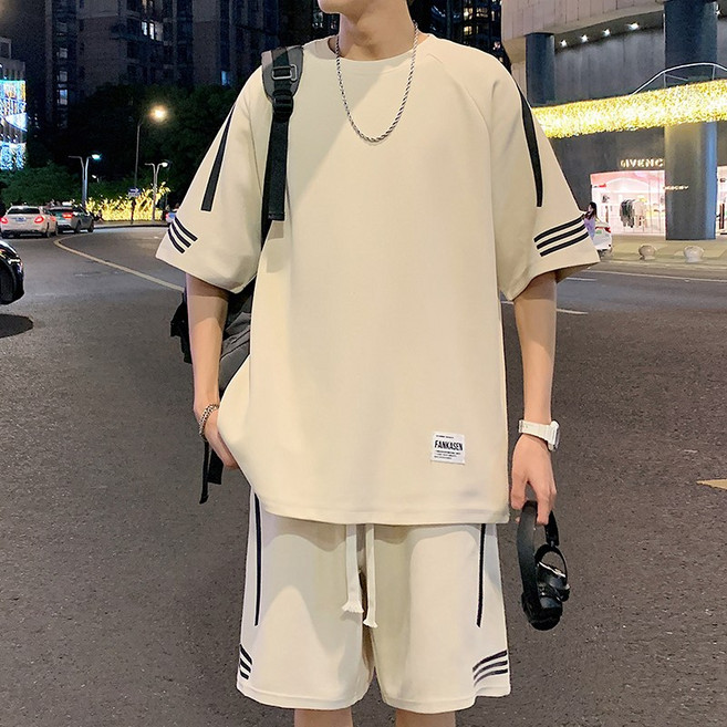 ANYOU 남성 여름 트레이닝 빅사이즈 세트 반팔+반바지 투피스