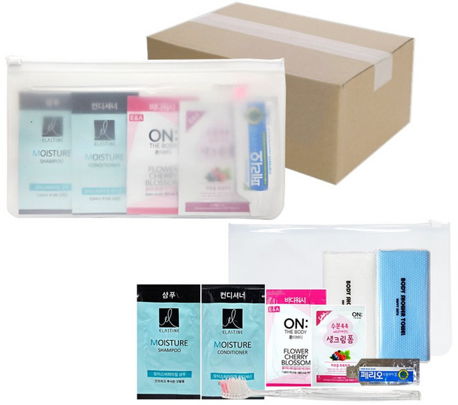 엘라스틴 샴푸 린스 여행용 일회용 세면도구세트 7종 칫솔치약 워시 50개