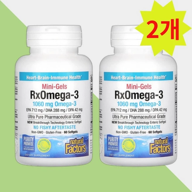 내추럴팩터스 Rx오메가-3 미니젤 530mg 60정 Omega3 2개 - 쿠팡