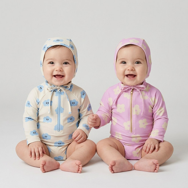 로이앤한나 돌 2세 3세 4세 5세 여아 유아 구름꽃 긴팔 수영복 래쉬가드 수모 세트