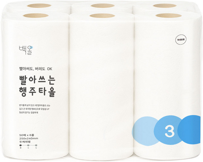 백올 빨아쓰는 행주타올 도톰한 스카이블루, 1세트, 300매