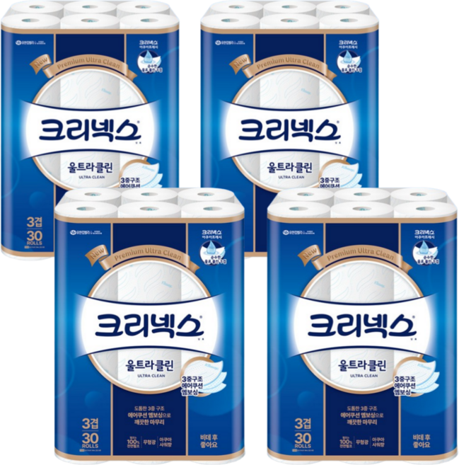 크리넥스 3겹 울트라클린 27m 30롤 4개
