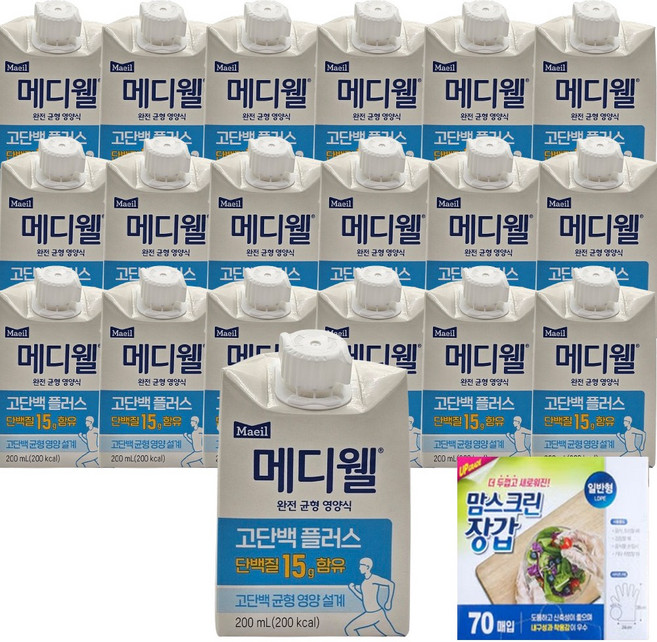 MDwell 메디웰 고단백 플러스 단백질 15g 위생장갑 70매 세트, 30개, 200ml