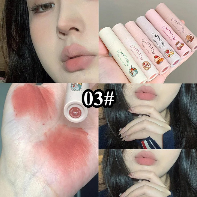 립 글로스 레드 핑크 머드 립스틱 리퀴드 크림 매트 마우스 클레이 오래 실키 텍스처 여성용, [03] 03, 1개