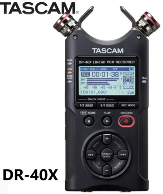 TASCAM DR-40X 4 트랙 디지털 오디오 녹음기 XLR/TRS 입력 + 4dBu 라인 레벨 호환 가능