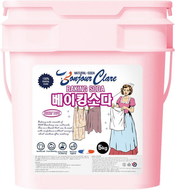 봉쥬르끌레어 베이킹소다 프렌치 프리미엄 버킷 5kg 1개 / 탈취제 다목적세정제