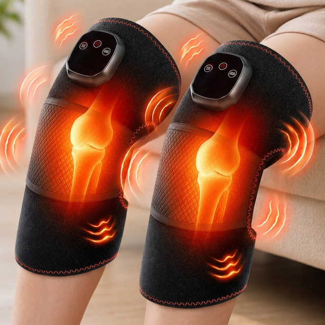 메이크앤 온열 진동 무릎 마사지기 팔꿈치 안마기 어깨 보호대 무선, 블랙, 더블팩(양쪽)