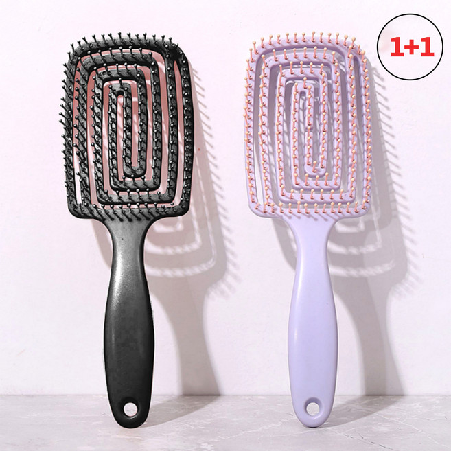 별오점 1+1 젖은 엉킨 머리 브러쉬 뿌리볼륨 빗, 1개, 블랙+퍼플