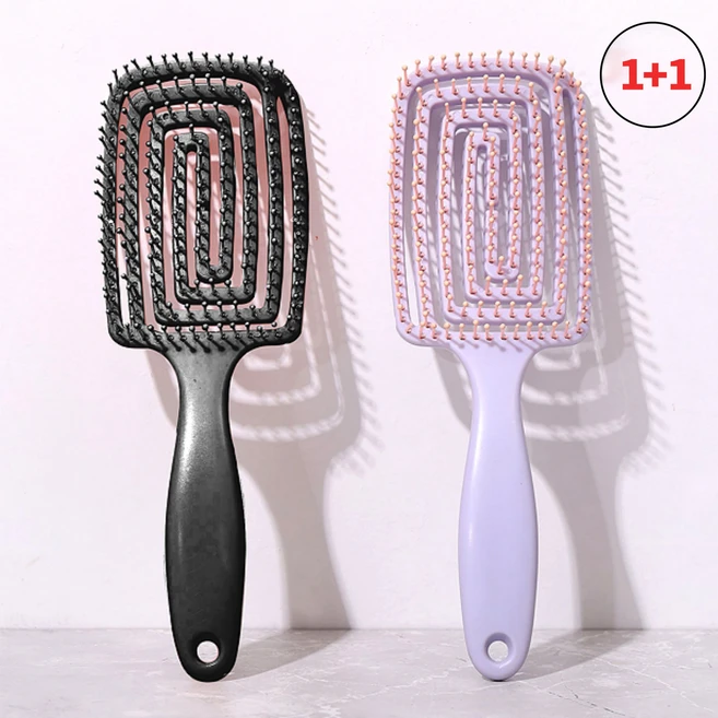 별오점 1+1 젖은 엉킨 머리 브러쉬 뿌리볼륨 빗, 1개, 블랙+퍼플 - 쿠팡