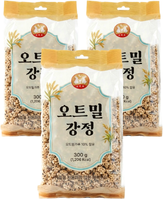오트밀 강정 퍼프 고소한 전통 간식 300g, 3개