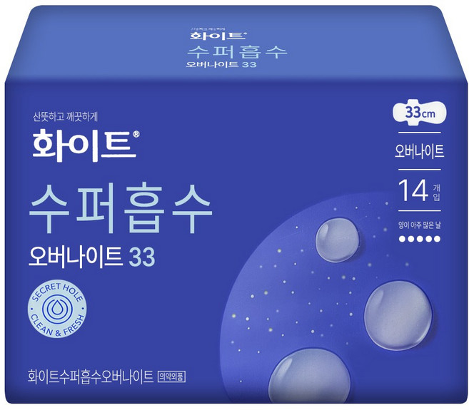 [최저가] 화이트 시크릿홀 울트라슬림 33CM 오버나이트 14P X 6팩, 14개입, 6개