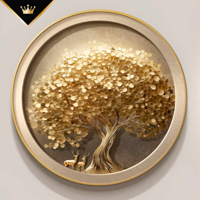 갤러리치 행운의 돈나무 그림 원형 액자 해바라기 재물복 돈 들어오는 풍수 인테리어, C타입, 럭셔리골드 (크리스탈 코팅)