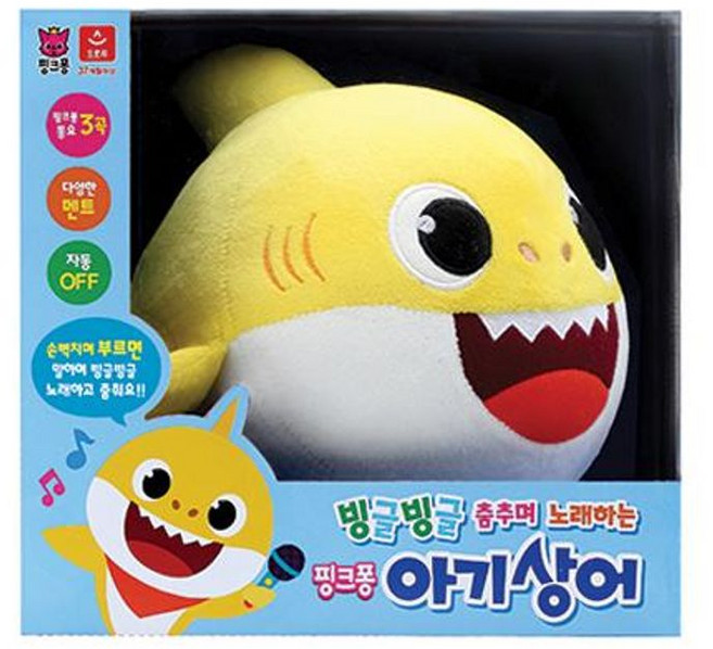 오로라월드 핑크퐁 빙글빙글 춤추며 노래하는 아기상어 작동동물인형, 혼합 색상, 1개