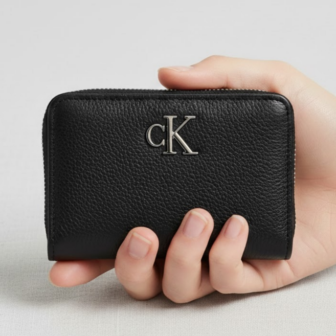 CK 캘빈클라인 진 여성 로고 모노그램 카드 지갑 여자 소가죽 미니 반지갑