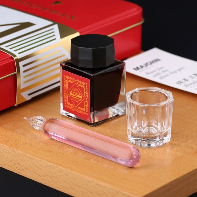 마존 MAJOHN 모지앙 문맨 짧뚱 글라스펜 잉크세트 캘리그라피, 핑크펜 레드잉크세트, 1개