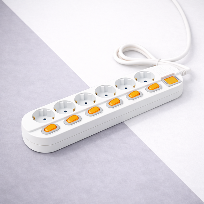고용량 멀티탭 국산 4000W 고전력 고전압 대용량멀티탭 에어컨멀티탭 3/4/5/6구 개별스위치 멀티탭, 1개, 6구 화이트, 1.5m