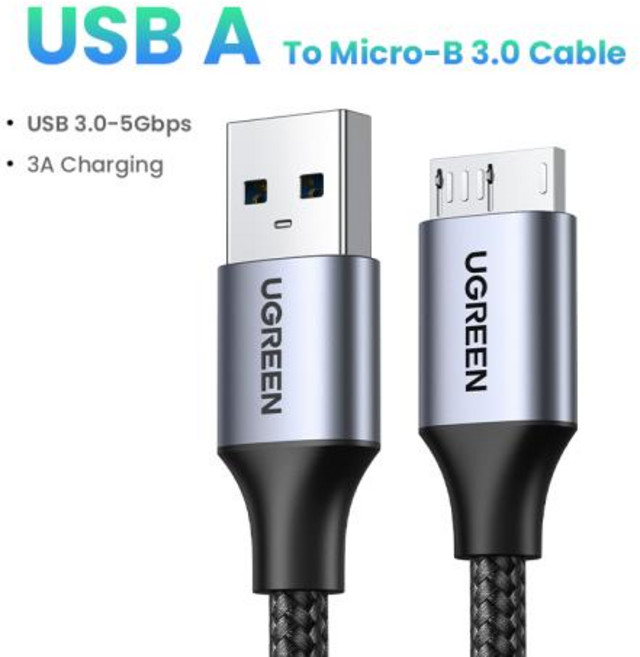 Ugreen USB C에서 마이크로 B 3.0 케이블 고속 데이터 동기화 코드 맥북 하드 드라이브 디스크 HDD SSD 케이스 USB C 타입 마이크로 B 케이블 5Gbps 3A, 6)Metal USB A, 1m