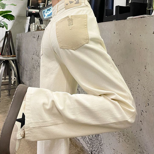 봄 여름 루즈핏 와이드 팬츠 코디 스트레이트 데님 팬츠 스판 데님 팬츠 포켓 일자핏 빅사이즈 빈티지워싱 청팬츠 허리 편한 디자인 롱기장 핏업