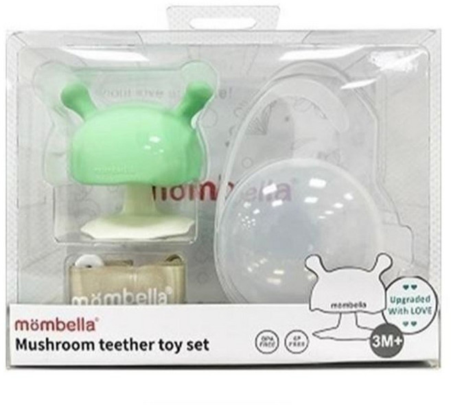 Mombella 蘑菇固齒器 咬咬樂磨牙玩具, 薄荷牛奶三件套組, 薄荷牛奶, 1個
