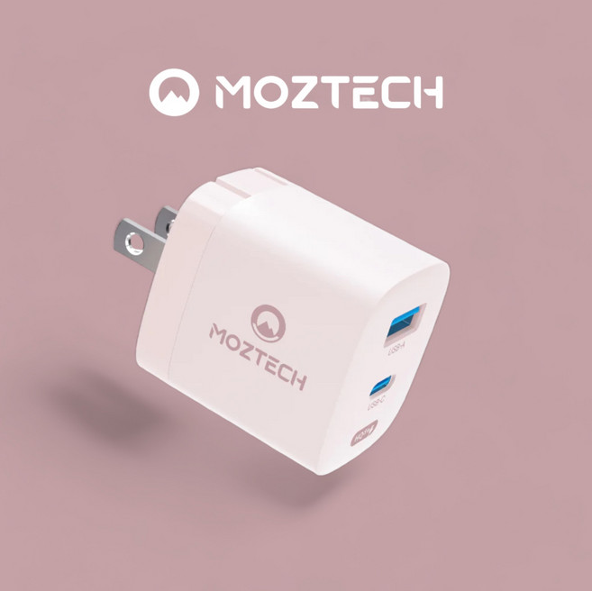 MOZTECH M5 PD33W氮化鎵雙孔充電器 33W快速充電 折疊式插頭 迷你輕巧 雙設備同時充電 多重安全防護, 1個, 33W雙孔（1A+1C插頭）｜粉, 粉