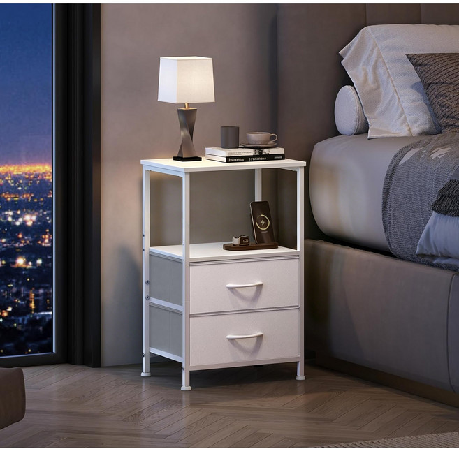 아워라이브 패브릭 서랍형 협탁 선반 포함형 2단 3단, 1개, 2단 화이트