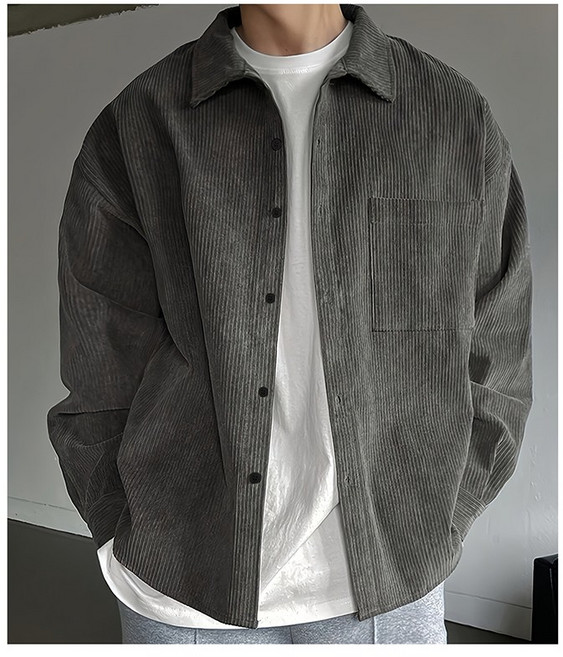 남성 코듀로이 긴팔 셔츠 데일리 캐주얼 블라우스 남방 루즈핏 상의