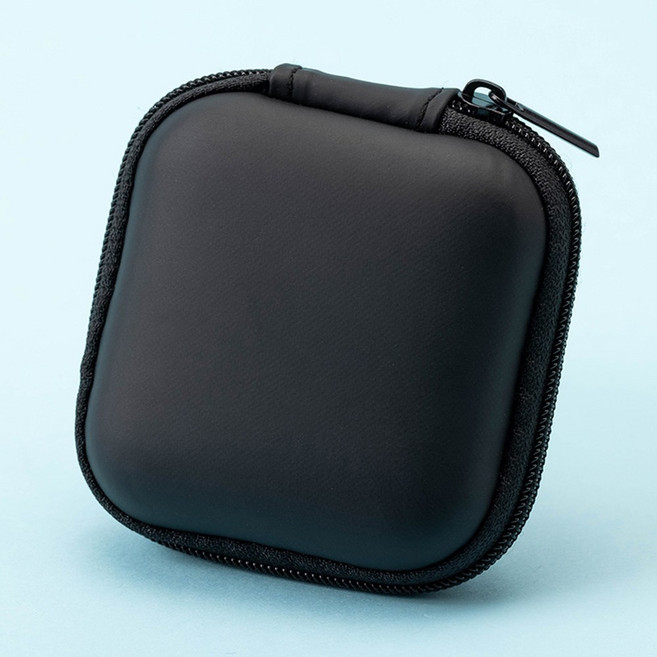 PH USB 케이블 이어폰 케이스 미니 사각 파우치, 블랙, 1개