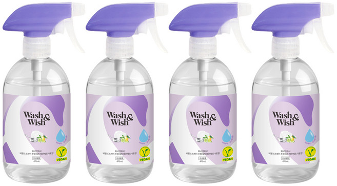 워시앤위시 버블 스프레이 주방세제 과일 야채 세척용 맨손 설거지 레몬베르가못향 470ML, 4개