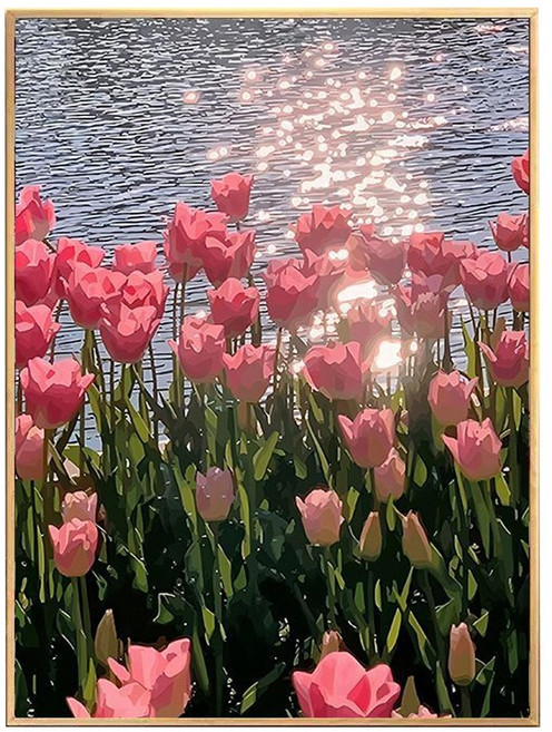 호인트 diy 명화그리기 유화 피포페인팅 컬러링키트 대형 40x50cm, 1개, 001윤슬과튤립