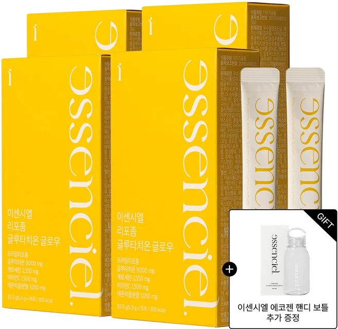 이센시엘 리포좀 글루타치온 600 (리포좀 글루타치온 600mg 퀘르세틴 비타민C 복숭아레몬맛), 82.5g, 4개 - 쿠팡