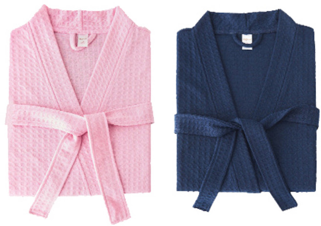 모던리빙 1+1 여름 와플 샤워가운 2장, 핑크L+딥블루XL