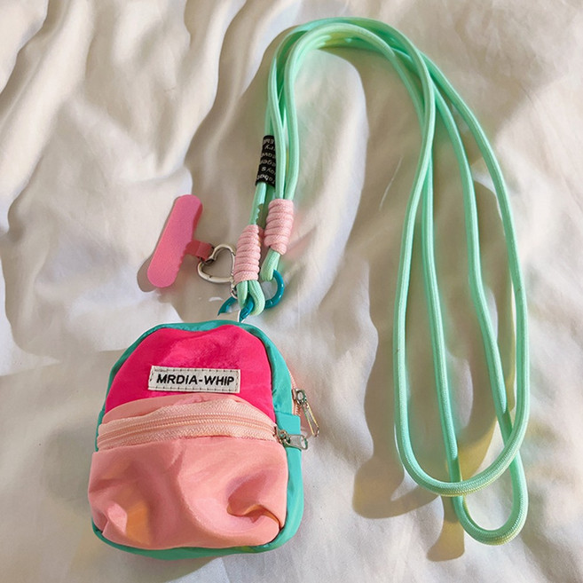 레모토 투톤배낭 핸드폰 스트랩 가방 도난방지 목걸이줄, 1개, 스카이블루+핑크