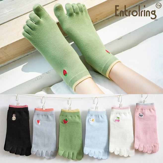 zhuzan신상 여성용 발가락 양말 자수 발목양말 스니커즈양말 5족