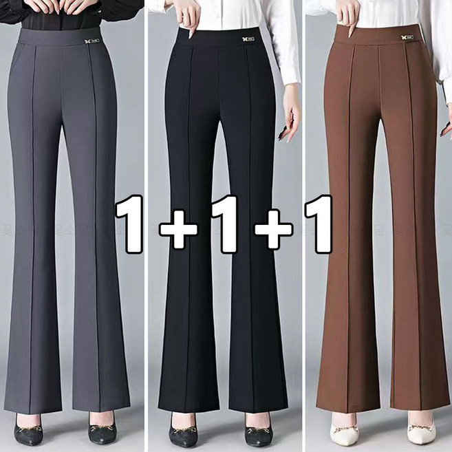 꽃소담 3장세트 중년여성 봄 여름 링클프리 스판 부츠컷 긴바지 하이웨스트 밴딩 봄 가을 엄마 편한 바지 HXY26A231