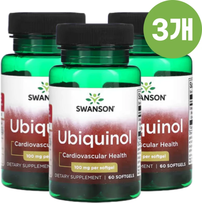 Swanson 스완슨 유비퀴놀 100mg Ubiquinol, 3개, 60정 - 쿠팡
