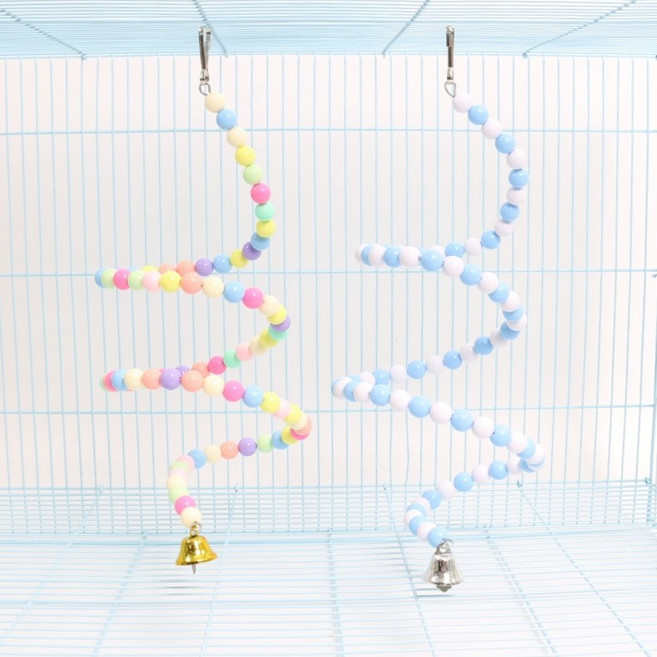 피그미다람쥐 용품 바인 횃대 장난감 슈가글라이더 파스텔 구슬 스프링, 1개, 블루화이트 바인