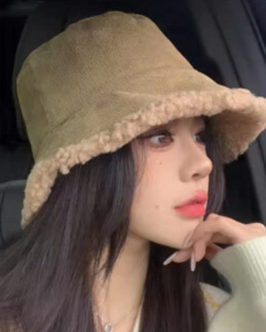 르러프 [양면] 뽀글이 양털 버킷햇 벙거지 여성 겨울 모자