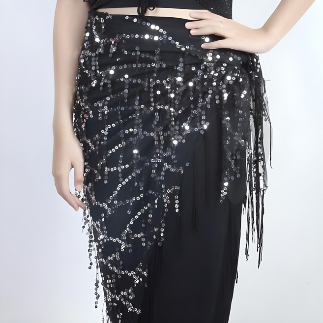 스팽 힙스카프 라인댄스 밸리 벨리 줌바 에어로빅 공연 무대 연습, 블랙실버