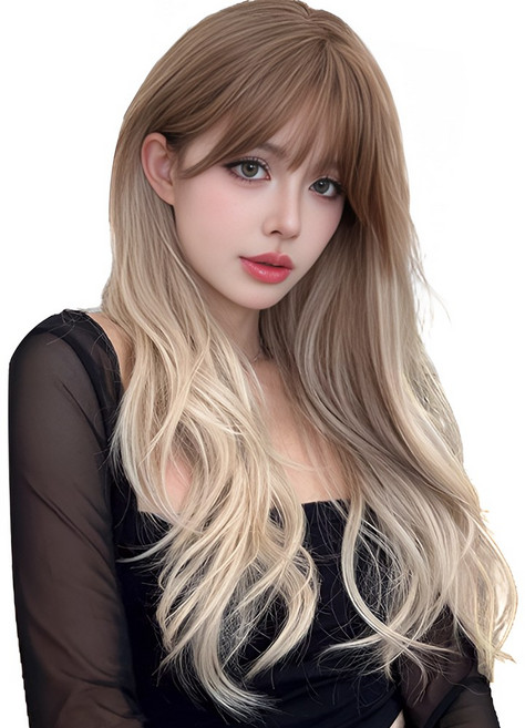 이쁘다샵 가발위드 긴머리 웨이브 여성 통가발 옴브레 다몬, 옴브레 베이지, 1개