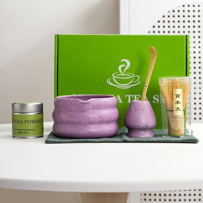 AOHAO 말차 도구 4/6/7PCS 세트 말차잔 차선 다선립 차시 필터 다건, 퍼플6P, 4세트