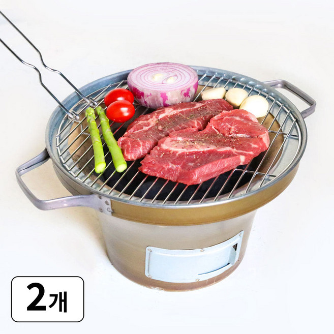 올쿡 국산 황토 화덕 미니 화로 숯 바베큐 삼겹살 원형 그릴 야외용 화로대, 2개, 황토화덕