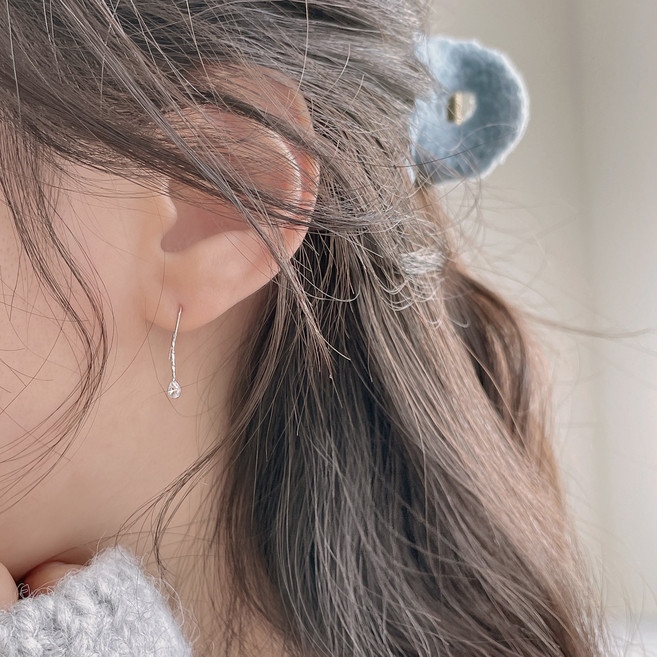 써지컬스틸 후크 큐빅 드롭 귀걸이 (2color)