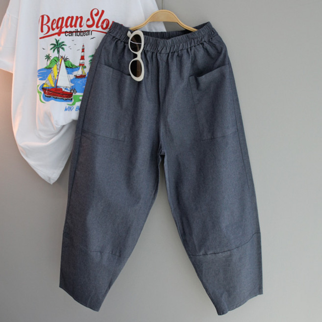 달콩 여성 빅사이즈 밴딩 스판 오버핏 여름긴바지 배기팬츠 브런치스판항아리팬츠